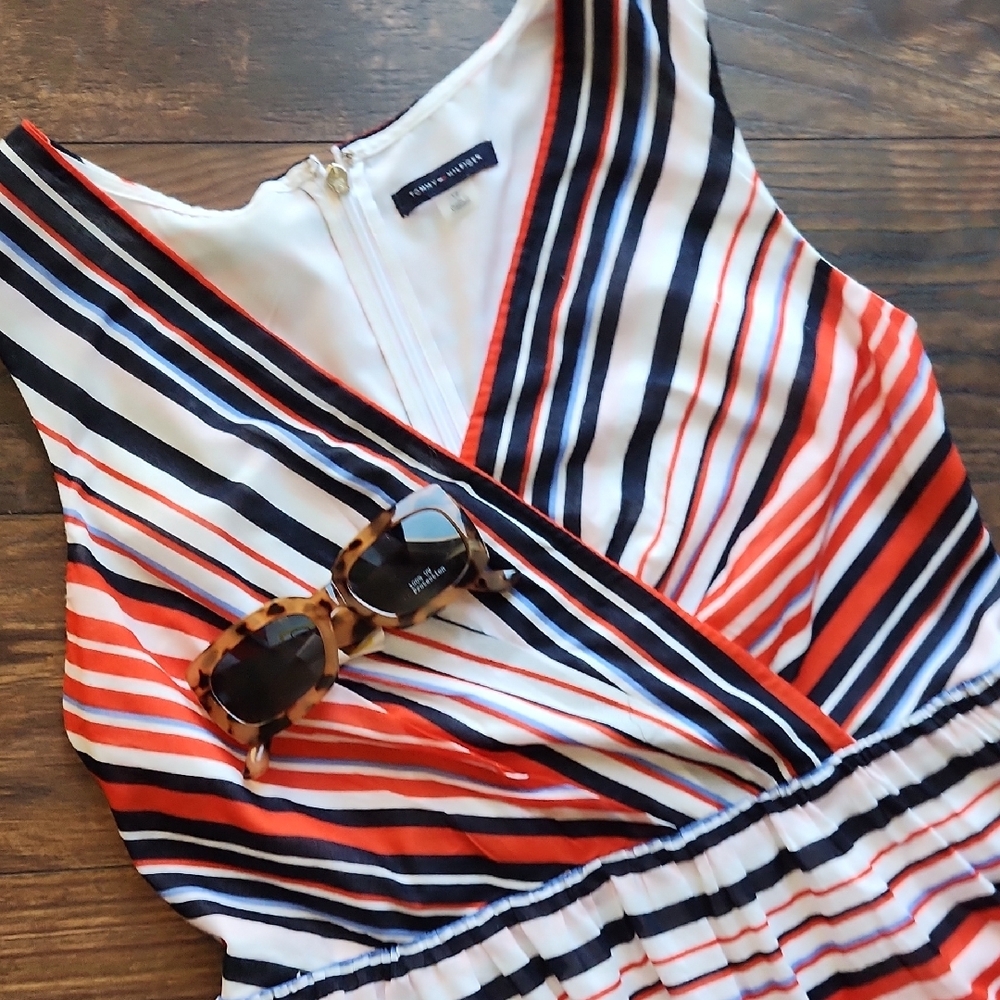 Tommy Hilfiger V-Neck Striped Midi Dress - Red, White & Blue 🇺🇸 - Picture 7 of 10